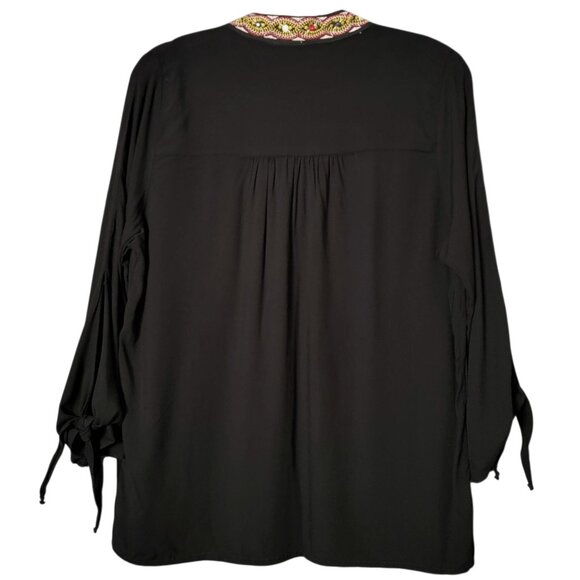 Moda Cache Womens Black Mexican Embroidered Artisan Peasant Open Front Top Large - Picture 4 of 11
